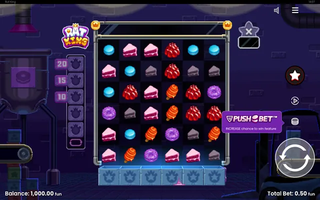 Rat King – base game with the reels and symbols, themed around arcade games