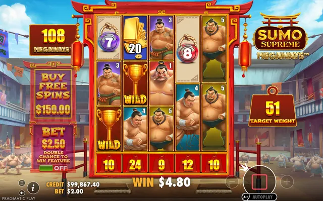 Sumo Supreme Megaways: στιγμιότυπο 2 από το παιχνίδι
